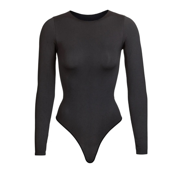 SKIMS ESSENTIAL CREW NECK LONG SLEEVE BODYSUIT Color Onyx Size S M NWT - Picture 2 of 8